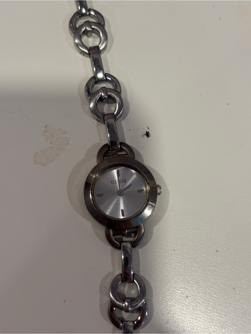 GUESS Silver-Tone Round Link Bracelet Watch